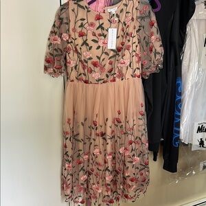 Baltic Born Floral Embroidered Dress - Pink and Red